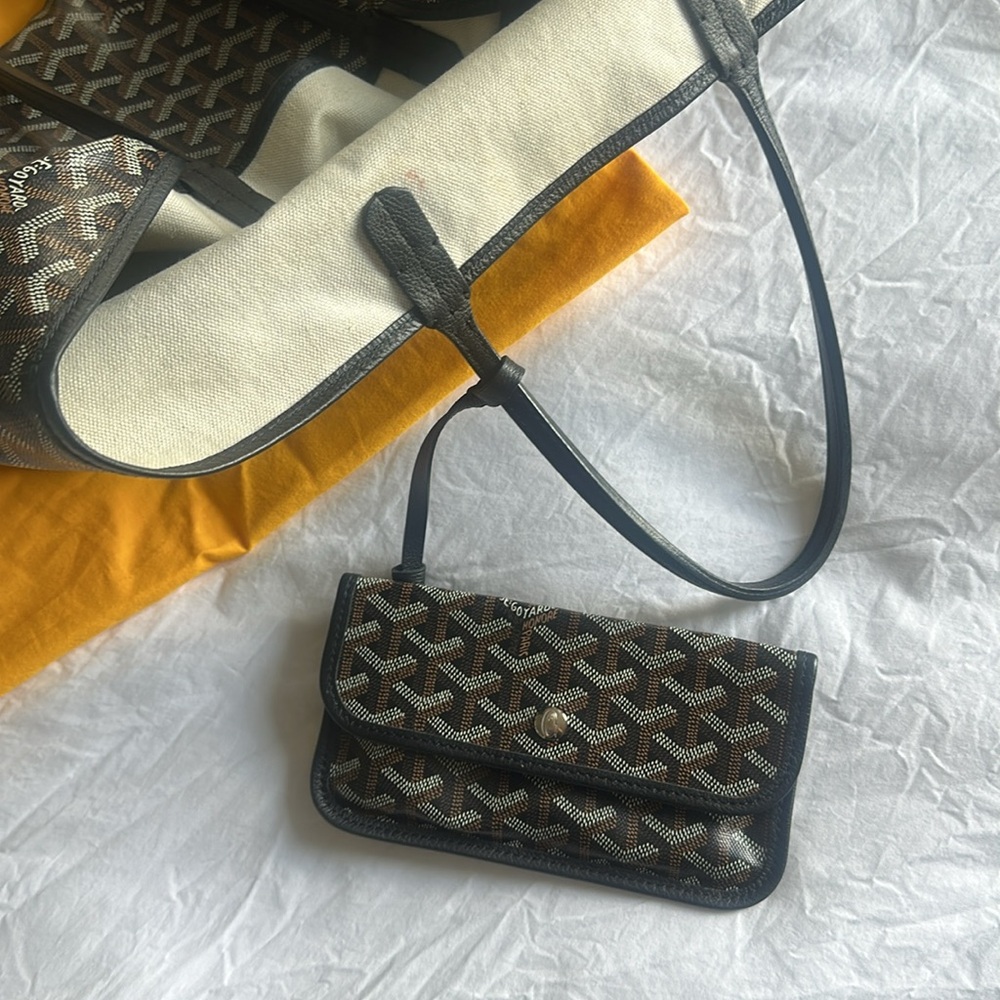 Authentic Goyard Black and Brown Tote with Wallet Pouch PM Noir - Picture 16 of 17